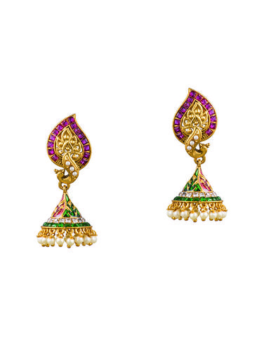 gold metal jhumka earrings - 15024205 - Very Small Image - 1