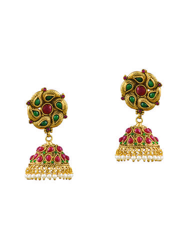 gold metal jhumka earrings - 15024206 - Very Small Image - 1
