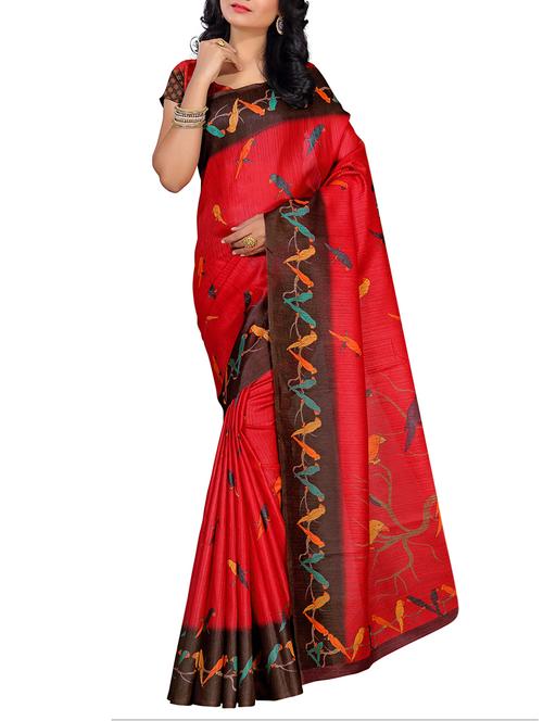 red printed saree with blouse - 15024238 - Standard Image - 1