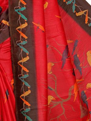 red printed saree with blouse - 15024238 - Standard Image - 2