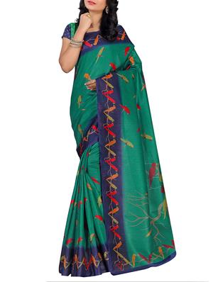Green printed saree with blouse - 15024239 - Standard Image - 1