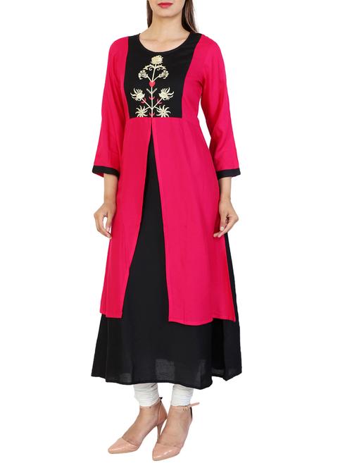 pink rayon layered kurta - 15024276 - Standard Image - 1