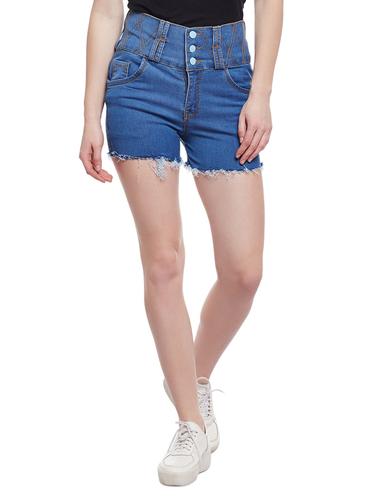 solid blue denim shorts - 15024374 - Very Small Image - 1
