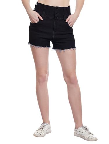 solid black denim shorts - 15024376 - Very Small Image - 1