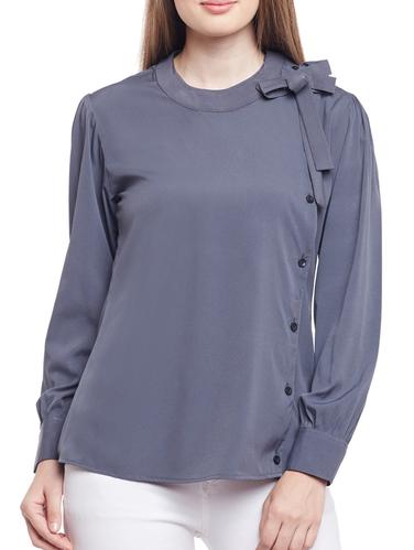 solid grey crepe wrap top - 15024394 - Very Small Image - 1