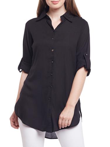 solid black rayon shirt tunic - 15024401 - Very Small Image - 1