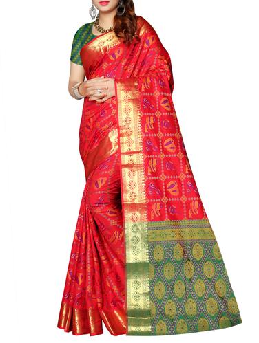 red patola art silk saree with blouse - 15024408 - Very Small Image - 1