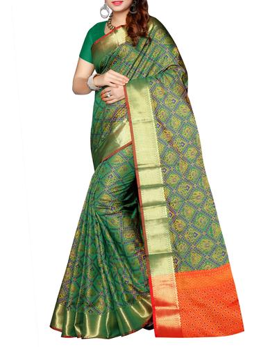 green patola art silk saree with blouse - 15024409 - Very Small Image - 1