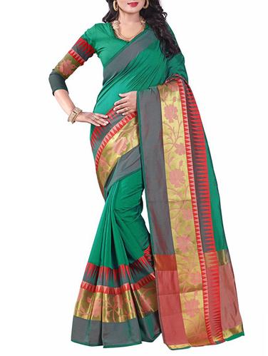green art silk bordered saree with blouse - 15024413 - Very Small Image - 1