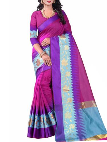 magenta art silk bordered saree with blouse - 15024415 - Very Small Image - 1