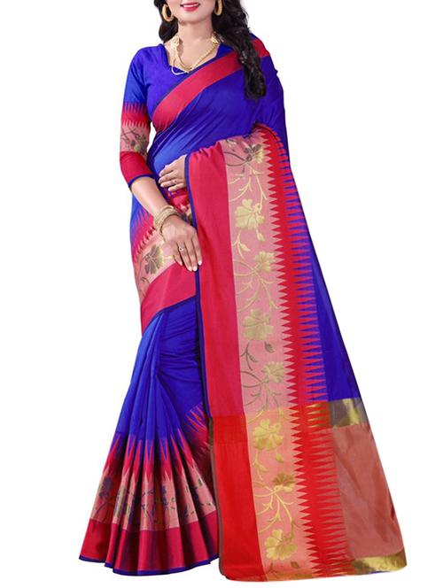 blue art silk bordered saree with blouse - 15024417 - Very Small Image - 1