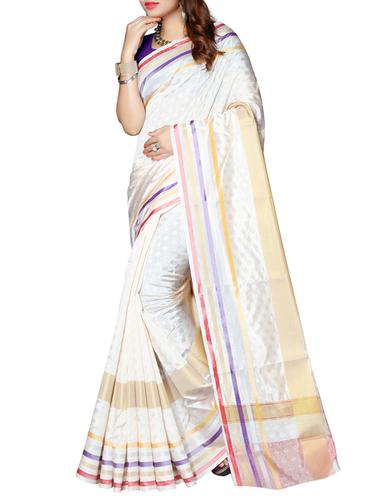 white art silk woven saree with blouse - 15024418 - Very Small Image - 1
