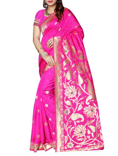 pink banarasi silk saree with blouse - 15024425 - Very Small Image - 1