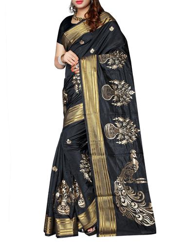 black art silk woven saree with blouse - 15024429 - Very Small Image - 1