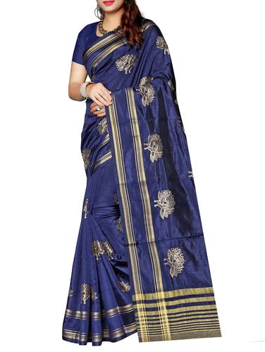 navy blue art silk woven saree with blouse - 15024435 - Very Small Image - 1