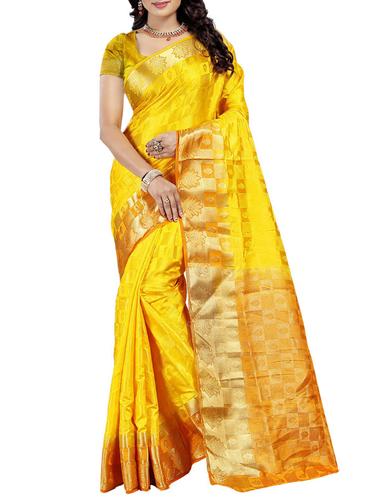 yellow cotton silk woven saree with blouse - 15024441 - Very Small Image - 1