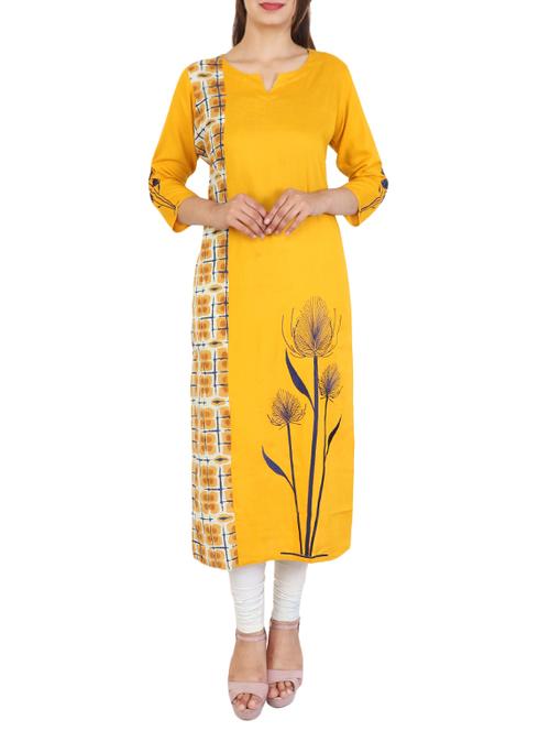 yellow cotton straight kurta - 15024484 - Standard Image - 1