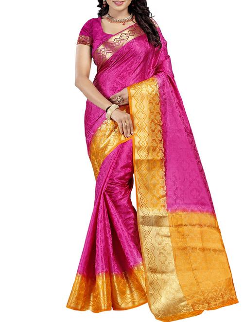 magenta cotton silk woven saree with blouse - 15024504 - Very Small Image - 1