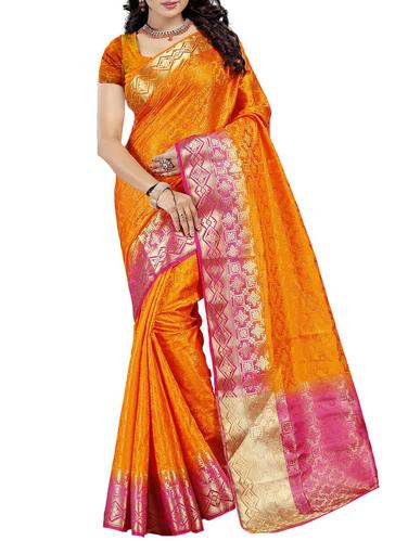 orange cotton silk woven saree with blouse - 15024506 - Very Small Image - 1