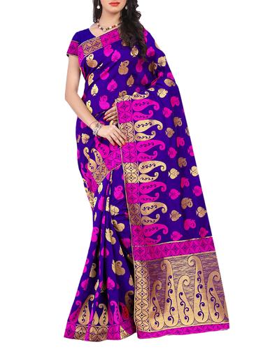 blue banarasi silk saree with blouse - 15024626 - Very Small Image - 1