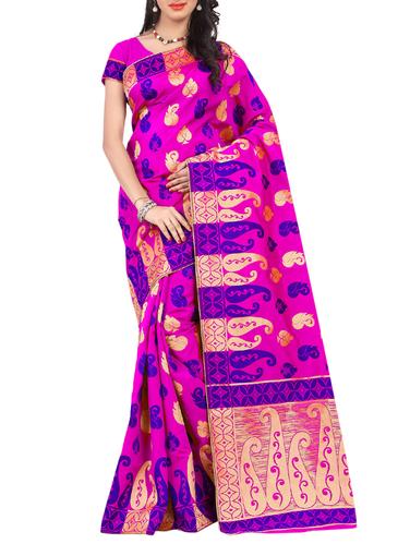 pink banarasi silk saree with blouse - 15024627 - Very Small Image - 1