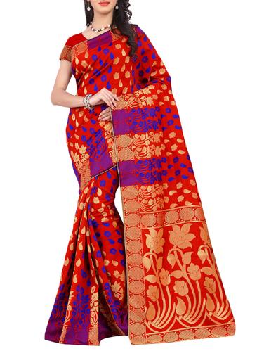 red banarasi silk saree with blouse - 15024628 - Very Small Image - 1