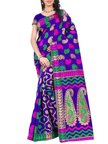 blue banarasi silk saree with blouse - 15024630 - Very Small Image - 1