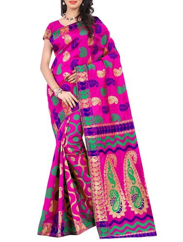 pink banarasi silk saree with blouse - 15024631 - Very Small Image - 1