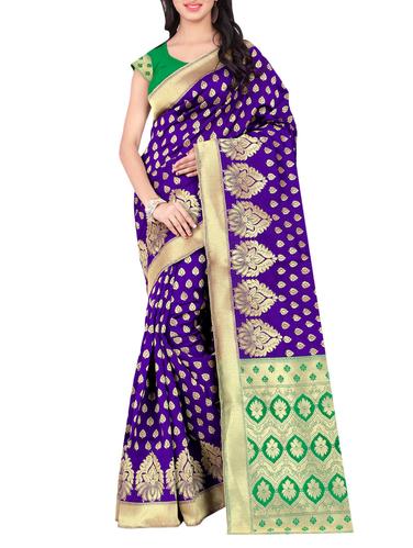 purple banarasi silk saree with blouse - 15024646 - Very Small Image - 1