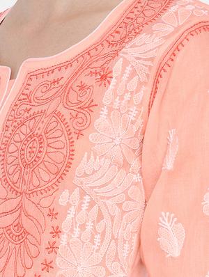 ada pink cotton straight chikankari kurta - 15024846 - Standard Image - 4