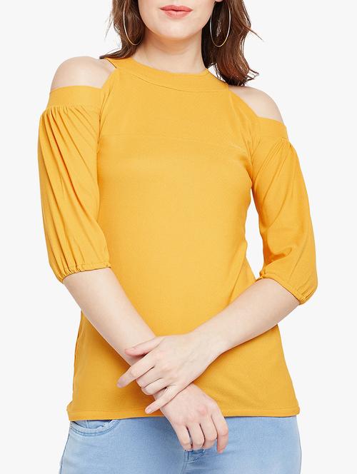 solid yellow cold shoulder top - 15024872 - Standard Image - 1