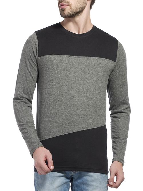 grey cotton color block tshirt - 15024974 - Very Small Image - 1