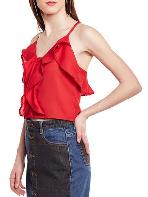 red solid ruffle top - 15024982 - Standard Image - 2