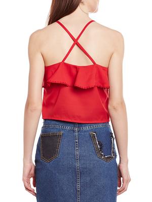 red solid ruffle top - 15024982 - Standard Image - 3