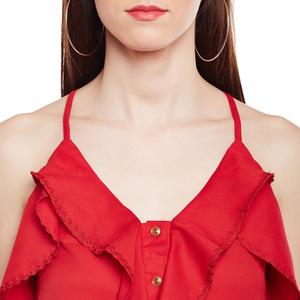 red solid ruffle top - 15024982 - Standard Image - 4