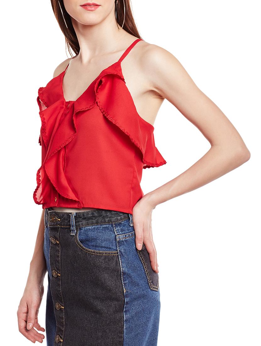 red solid ruffle top - 15024982 - Zoom Image - 2