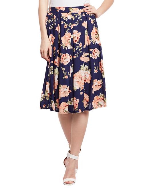 navy blue rayon pleated skirt - 15025010 - Very Small Image - 1