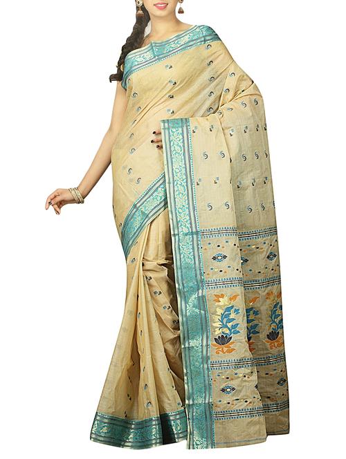 beige tussar silk saree - 15025031 - Standard Image - 1