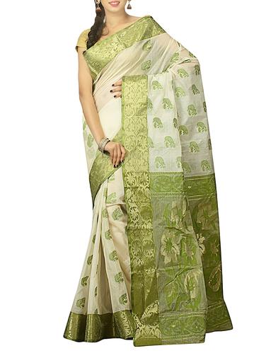 white tussar silk saree - 15025032 - Very Small Image - 1