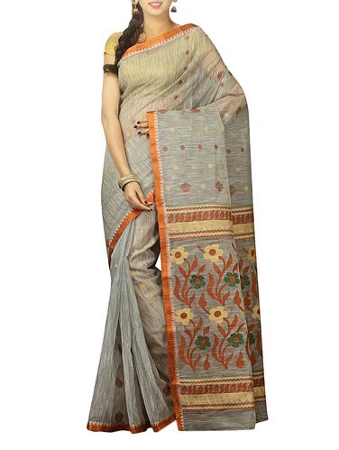 grey tussar silk saree - 15025034 - Very Small Image - 1