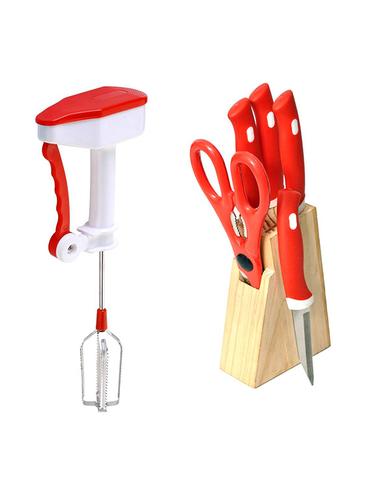 Combo of Hand Blender + Knife Set with Wooden Stand - 15025076 - Very Small Image - 1