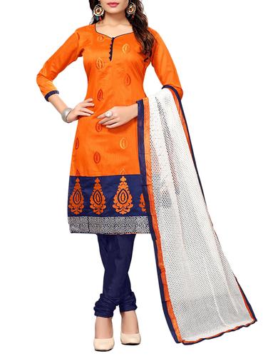 orange cotton blend churidaar suits unstitched suit - 15025091 - Very Small Image - 1