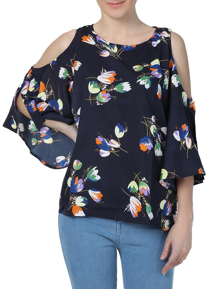 blue floral cold shoulder top - 15025158 - Zoom Image - 1