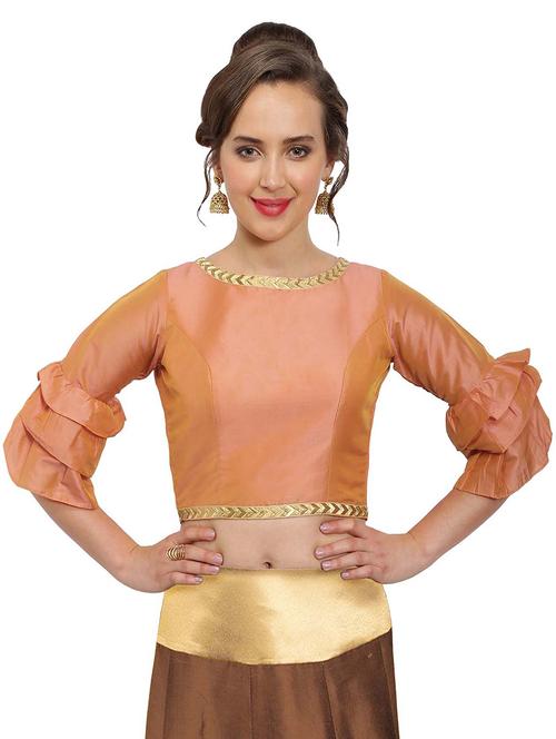 gold solid stitched blouse - 15025172 - Standard Image - 1