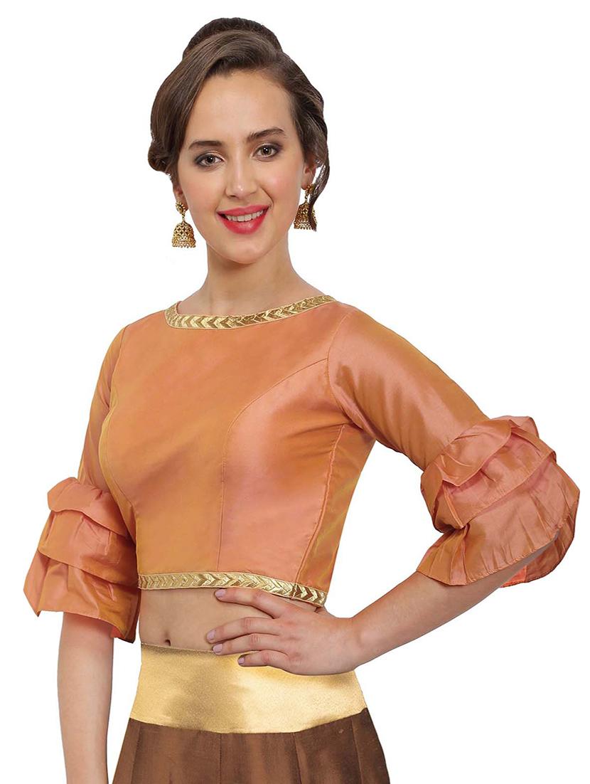 gold solid stitched blouse - 15025172 - Zoom Image - 2