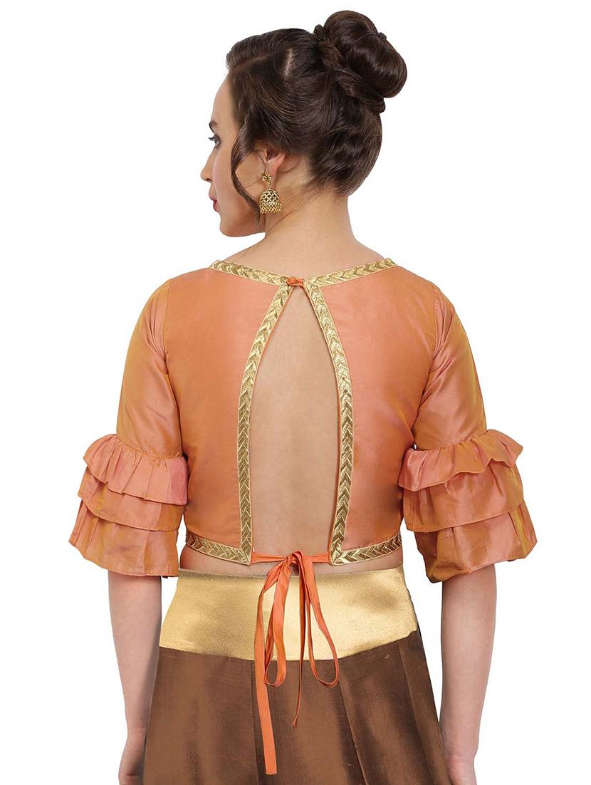 gold solid stitched blouse - 15025172 - Zoom Image - 3
