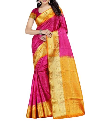 magenta cotton silk woven saree with blouse - 15025210 - Very Small Image - 1