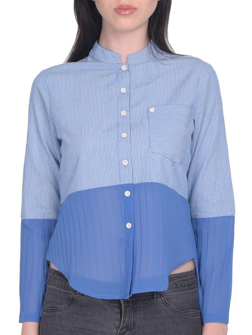 blue striped cotton asymmetric shirt - 15025220 - Standard Image - 1