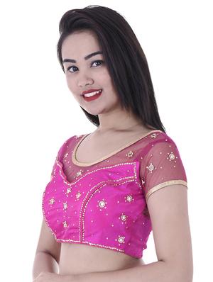 pink net embroidered blouse - 15025235 - Standard Image - 2