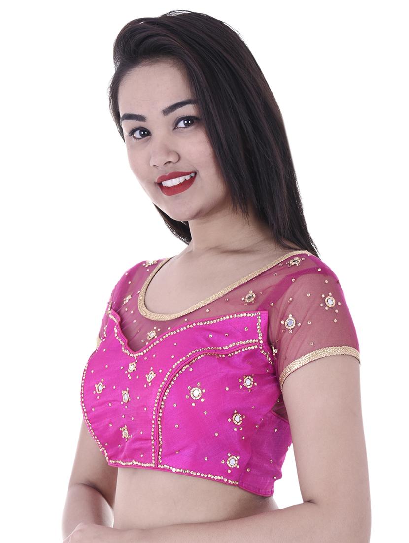 pink net embroidered blouse - 15025235 - Zoom Image - 2